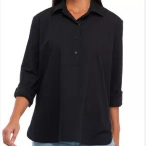 Kim Rogers Women's Long Sleeve Henley Black Tunic Shirt ~ 2X ~ NWT